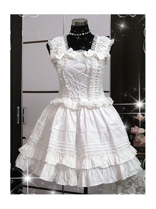 White Sleeveless Ruffle Cute Cotton Lolita Dress  |  Plus Size Lolita Dresses