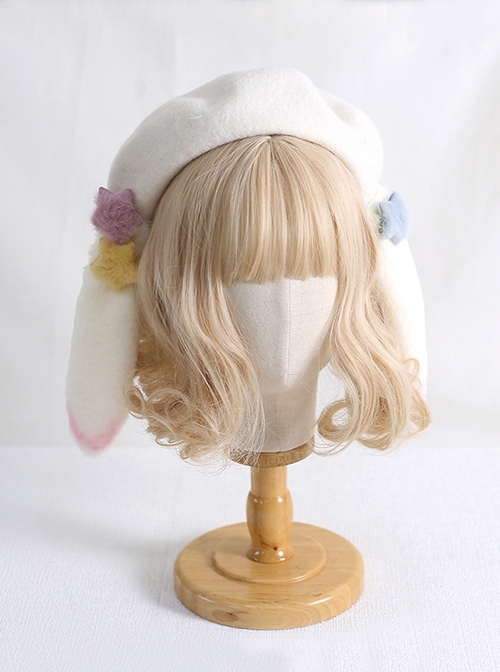 White Spring Cute Rabbit Ear Shape Beret Candy Color Stars Sweet Lolita Kids Hat  |  Kids Headbands