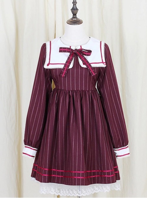 Wine Red Stripe Girls Series School Uniform Style School Lolita Skirt  |  School Lolita Dresses