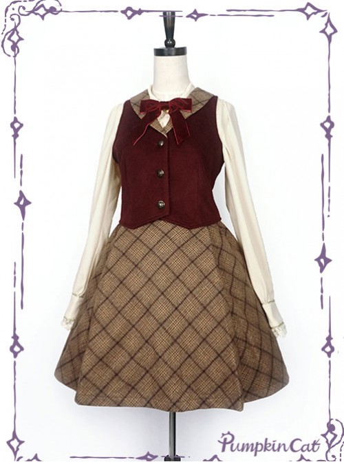 Wine Red Vest And Brown Half Skirt Lolita Full-set  |  Coat & Jacket