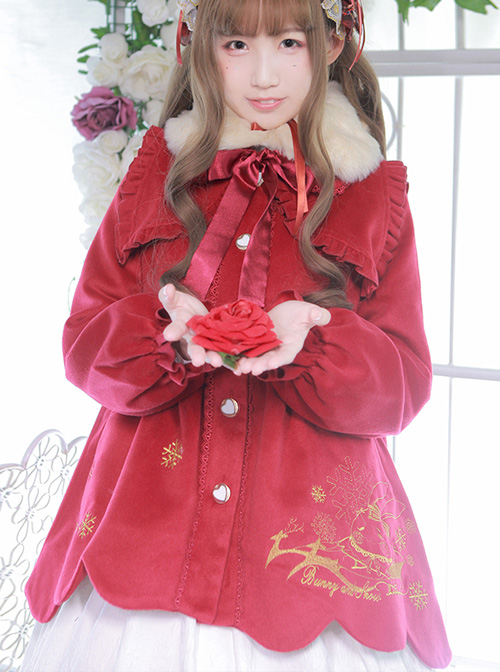 Winter High Waist Petal Edge Sweet Lolita Fur Collar Coat  |  Coat & Jacket