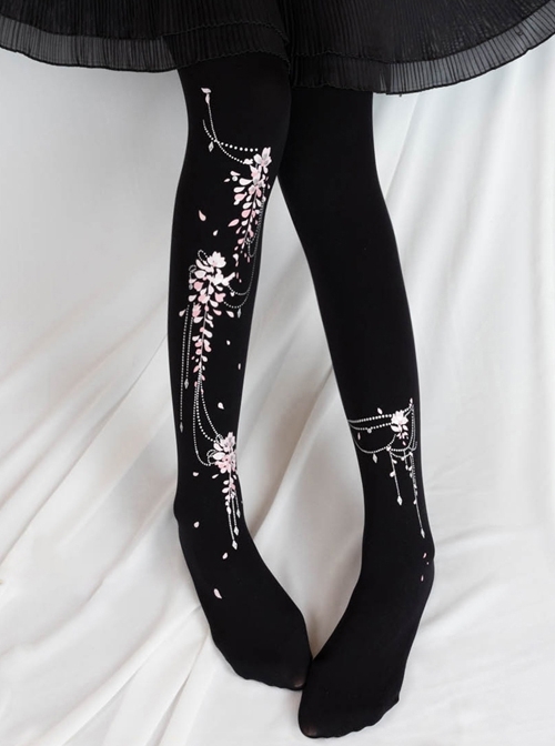 Wisteria Trivia Series Simple Daily Gorgeous Wisteria Print Sweet Lolita Pantyhose  |  Lolita Socks