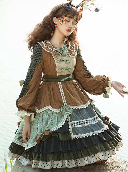 Xiu Man In April Series Retro Pastoral Style Classic Lolita Long Sleeve Dress  |  Classic Lolita Dresses