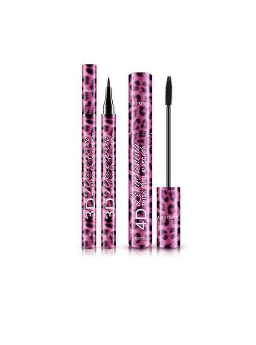 YANQINA Pink Leopard Print Tube Black Lasting Eyeliner Mascara Set  |  Mascara