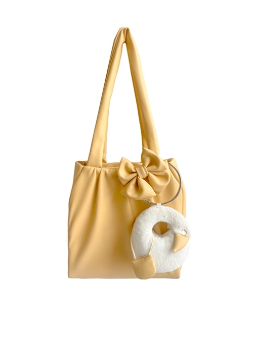 Yellow Cute Large-Capacity Bowknot Little White Goose Decoration Daily Sweet Lolita Portable Shoulder Bag  |  Lolita Bags