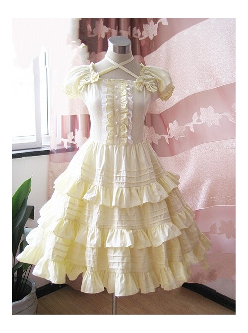 Yellow Short Sleeves Ruffle Sweet Lolita Dress  |  Classic Lolita Dresses