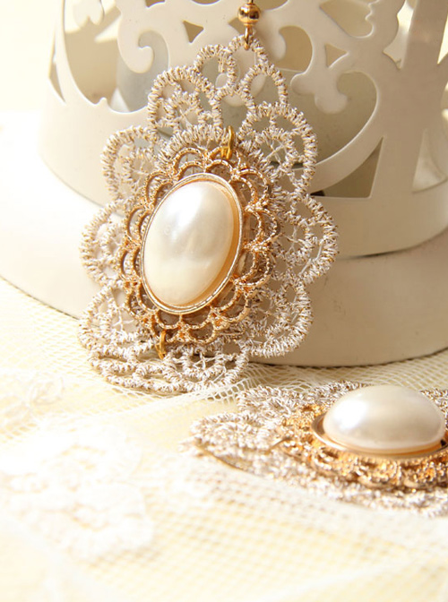 Baroque Palace Style Vintage Pearl Lace Earrings  |  Lolita Earrings