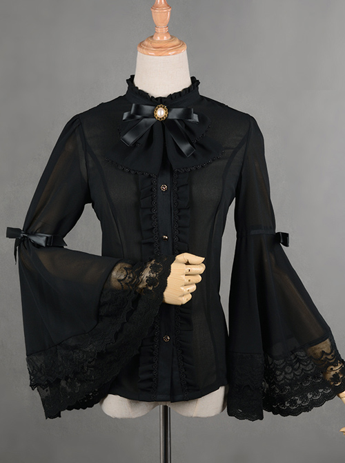 Chiffon Lace Big Cuff Bowknot Classic Lolita Long Sleeve Shirt  |  Blouses