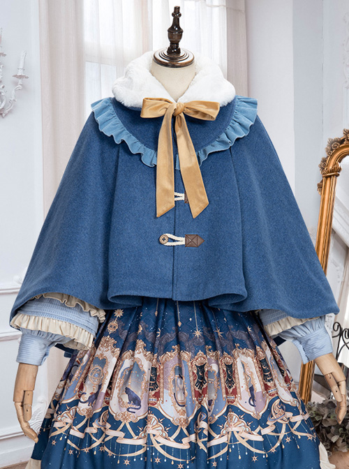 Explore The Stars Series Ruffle Retro Classic Lolita Blue Cloak  |  Coat & Jacket