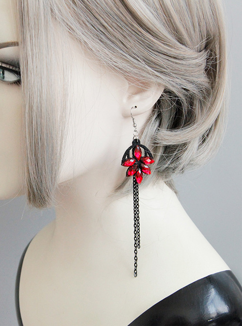 Handmade Black Long Tassel Girls Lolita Earrings  |  Lolita Earrings