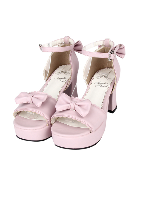 Pink Concise Bowknot Sweet Lolita High Heel Sandals  |  Lolita Sandals