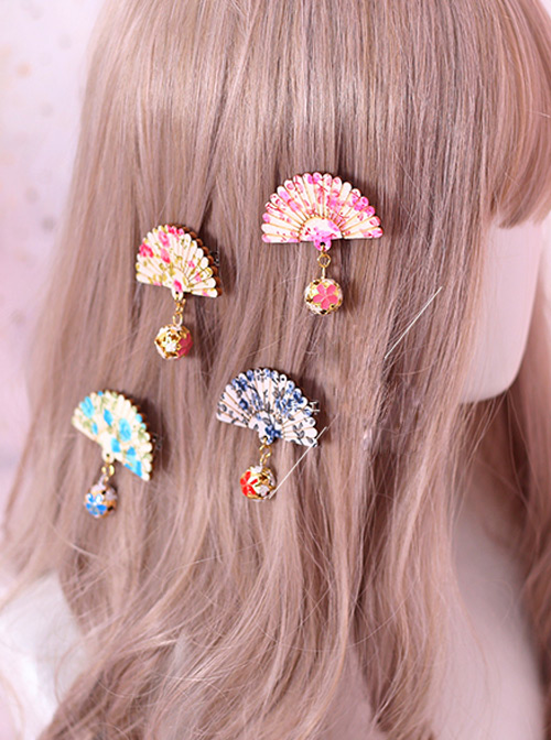 Small Bell Pendant Chinese Style Fan-shaped Sweet Lolita Hairpin  |  Lolita Hairpins