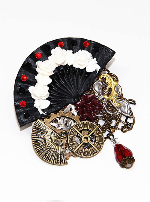 Steam Punk Gothic Flower Fan Gear Butterfly Astrolabe Mechanical Chain Brooch  |  Gothic & Punk Accessories