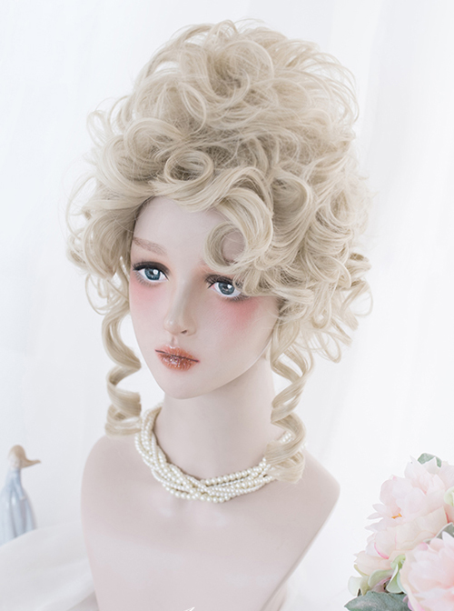 Golden High Coiled Long Curly Hair Tea Party Style Rococo Lolita Wigs  |  Wigs