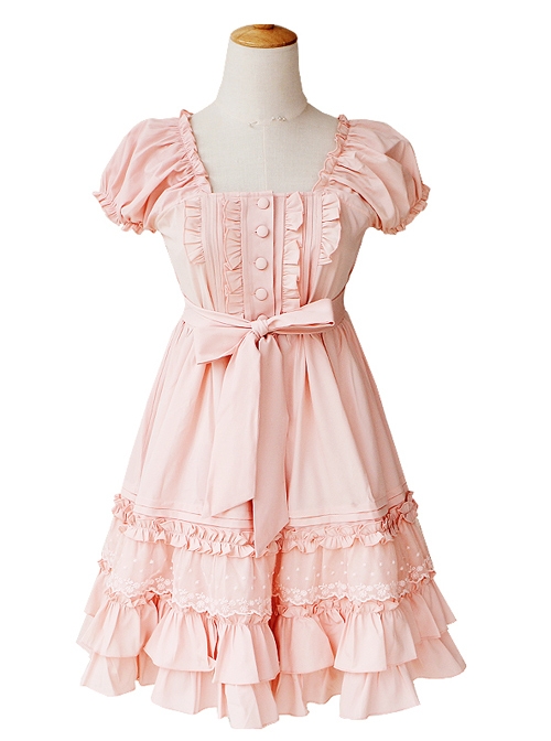 High Waist Cute Ruffle Chiffon Sweet Lolita Short Sleeve Dress  |  Plus Size Lolita Dresses