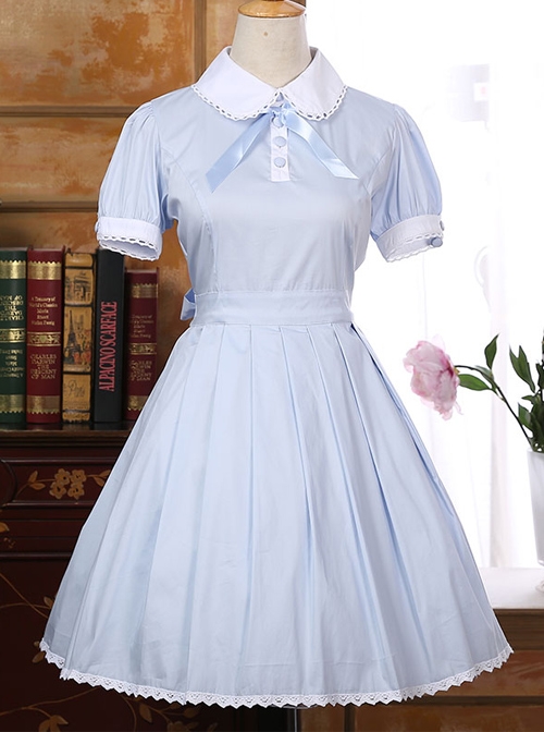 Lapel Bowknot School Lolita Short Sleeve Dress  |  Plus Size Lolita Dresses