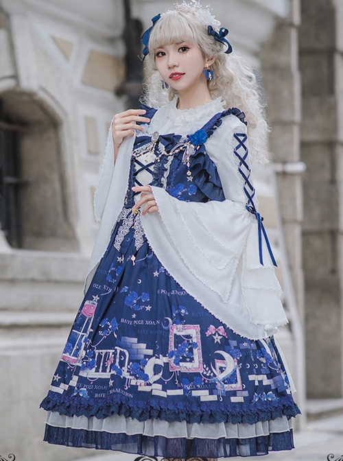 Blue Enchantress Series JSK Gorgeous Classic Lolita Sling Dress  |  Classic Lolita Dresses