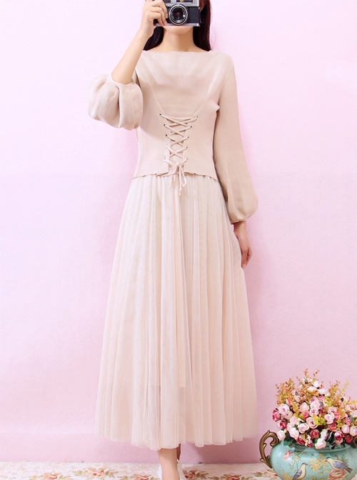 Retro Elegant Knitted Sweater And Gauze Sling Dress Set  |  Classic Lolita Dresses