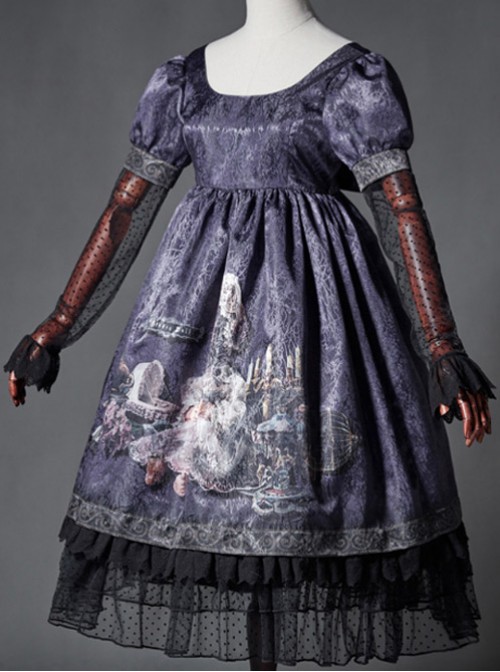 The Broken Doll Dai purple yarn sleeve long sleeve Lolita OP  |  Gothic Lolita Dresses