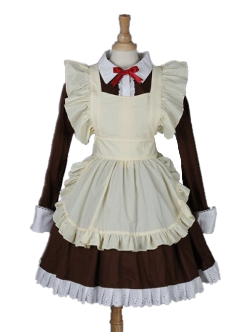 Brown Long Sleeves Cotton Cosplay Maid Costume  |  Sweet Lolita Dresses