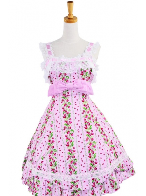 Pink Lace Trim Ruffles Sleeveless Terylene Lolita Dress  |  Sweet Lolita Dresses