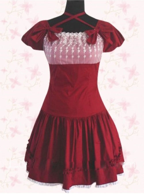 Wine Red Elegance Lace Sweet Lolita Short Sleeves Dress  |  Sweet Lolita Dresses