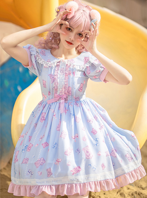 Jelly Bear Series OP Cute Printing Sweet Lolita Short Sleeve Dress  |  Sweet Lolita Dresses